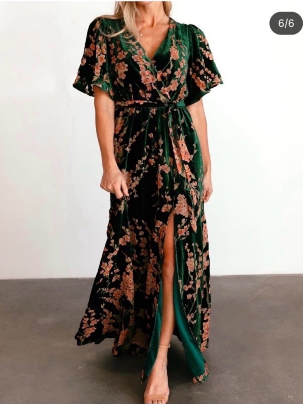 Baltic Born Uma Velvet Maxi Dress in Green Floral